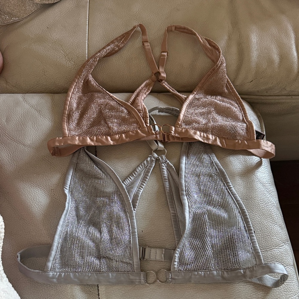 Victoria's Secret Mesh Bralette Set - Tan and Gray